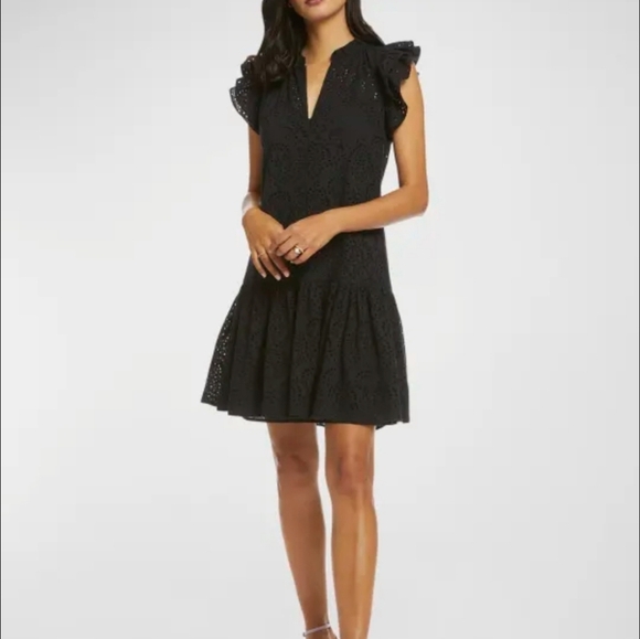 Robert Graham Savannah Black Flutter-Sleeve Eyelet Shift Dress Size Large - Picture 11 of 11